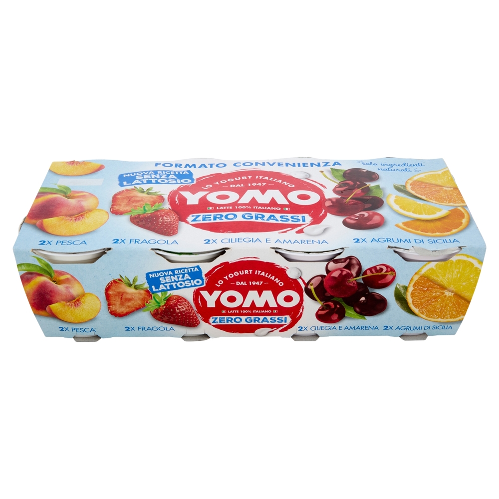 Yomo Zero Grassi Pesca, Fragola, Ciliegia e Amarena, Agrumi di Sicilia 8 x 125 g